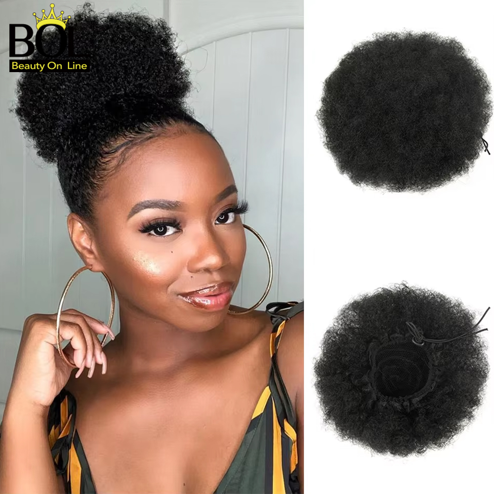 Drawstring Afro Curly Puff Ponytail - Накладной хвост-шиньон Afro Puff с завязками,
