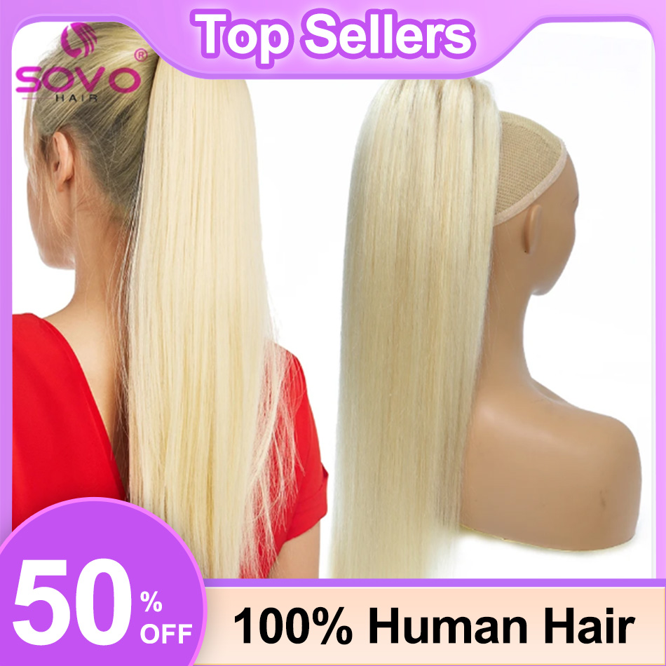 Seamless Clip In Hair Extensions Human Hair - SOVO хвост на шнурке, человеческие волосы,