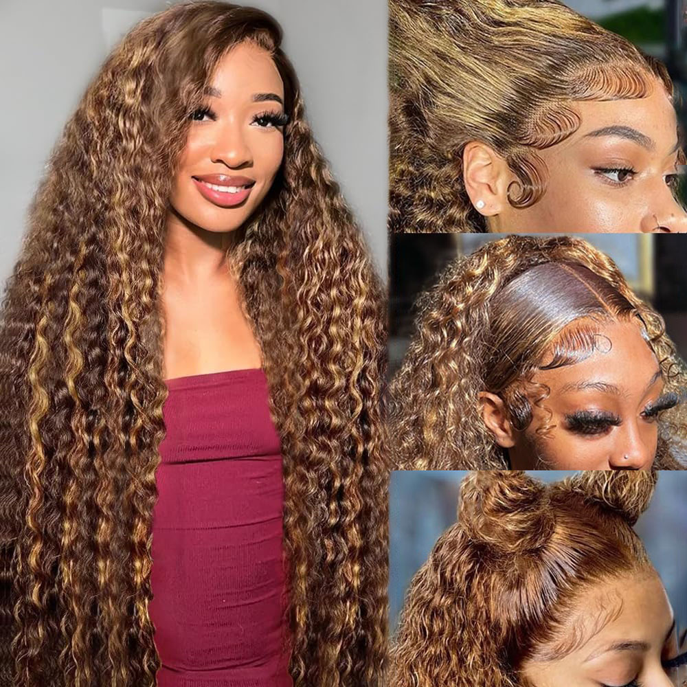 Lace Front Wigs - 36-дюймовые глубокие волны P4/27 Highlight Ombre