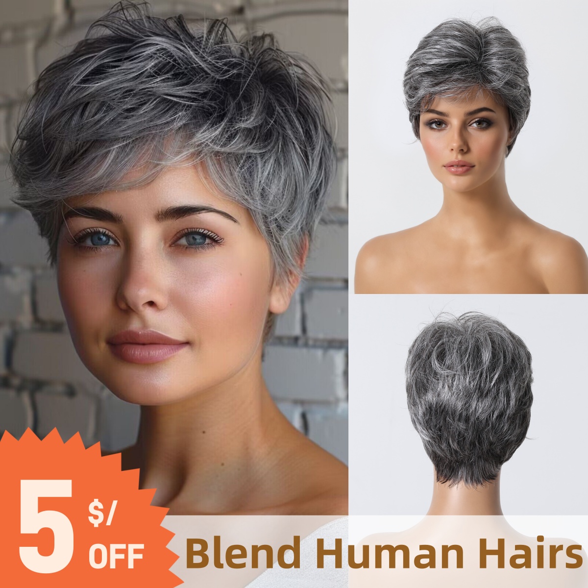 Short Pixie Cut Wig Human Hair Cheap - Короткий парик из серого человеческих волос