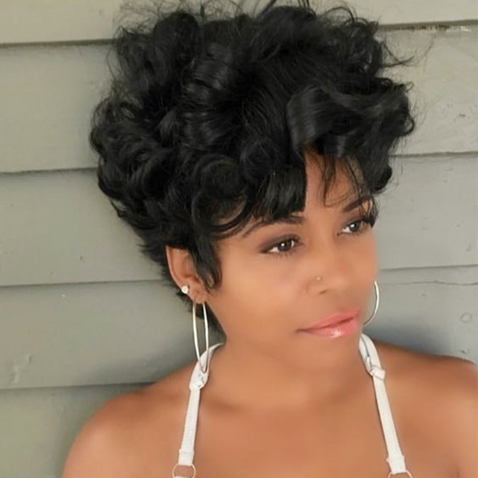 Short Pixie Cut Wig Human Hair Cheap - Надувной парик из натуральных волнистых человеческих