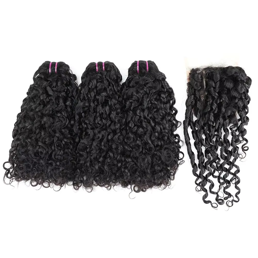 Deep Wave 3 Bundles With Closure - Пучки волос Pixie Curl с застежкой
