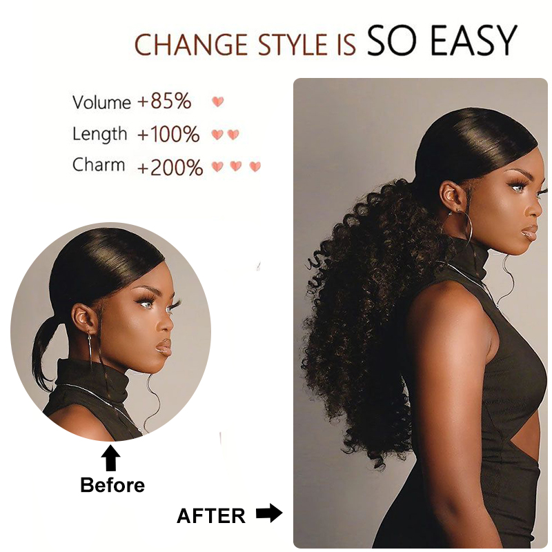 Длинный вьющийся хвост на шнур – обзор и цена Drawstring Afro Curly Puff Ponytail
