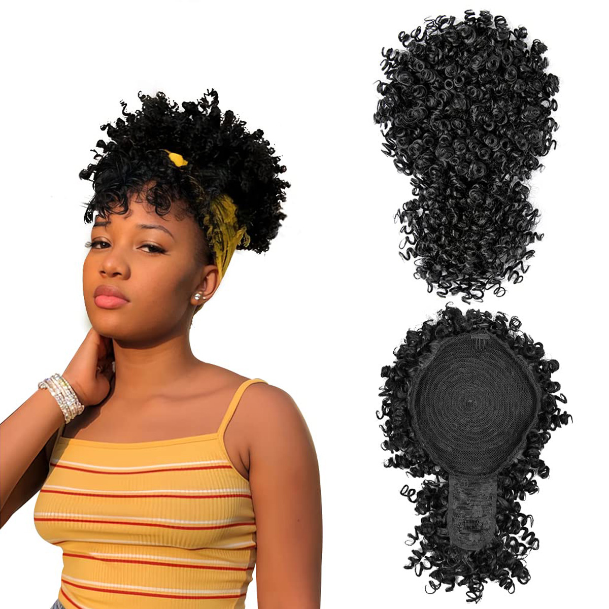 Афро-пуховка Синтетический хво – обзор и цена Drawstring Afro Curly Puff Ponytail