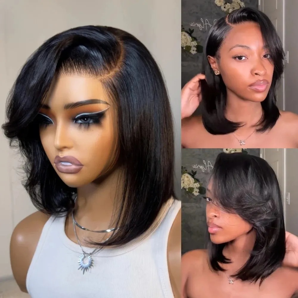 Черный короткий парик-каре с п – обзор и цена Pre Parted 13X4 Lace Front Bob Wig